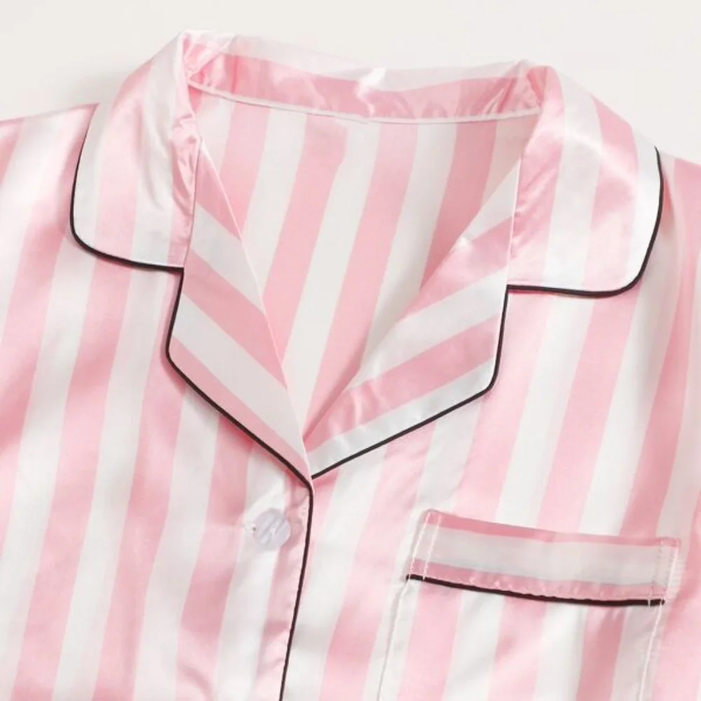 Pink Stripes Satin Feel Pajama Lounge Set - Picture 4 of 6